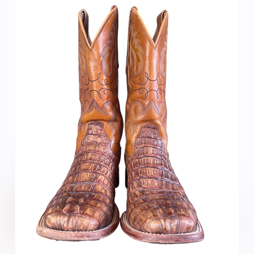Cody James Exotic Caiman Tail Skin Western Boot Broad Square Toe Crocodile Boots - Picture 7 of 15